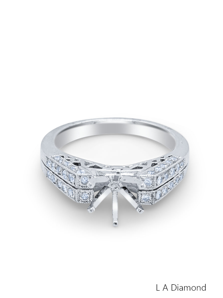 14k White Gold Diamond Round Cut Semi Mount Engagement Ring .40c