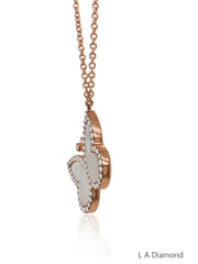 14K Rose Gold Diamond Butterfly Pendant with Mother of Pearl Wings (0.98 ct)