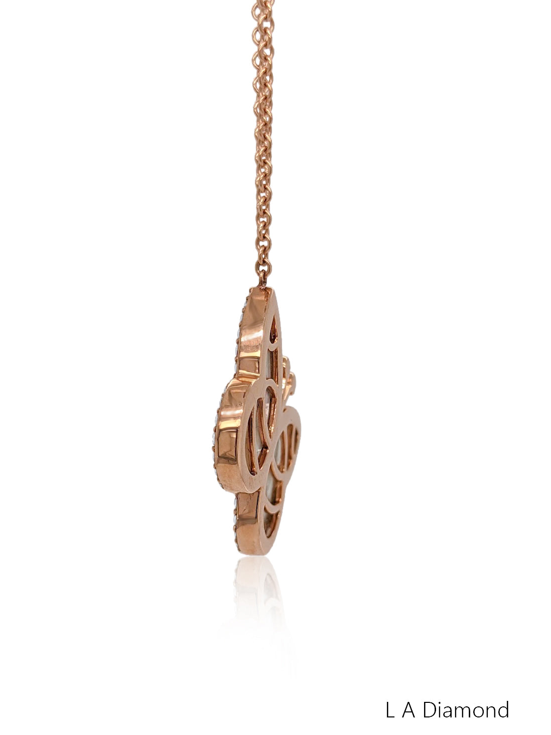 14K Rose Gold Diamond Butterfly Pendant with Mother of Pearl Wings (0.98 ct)