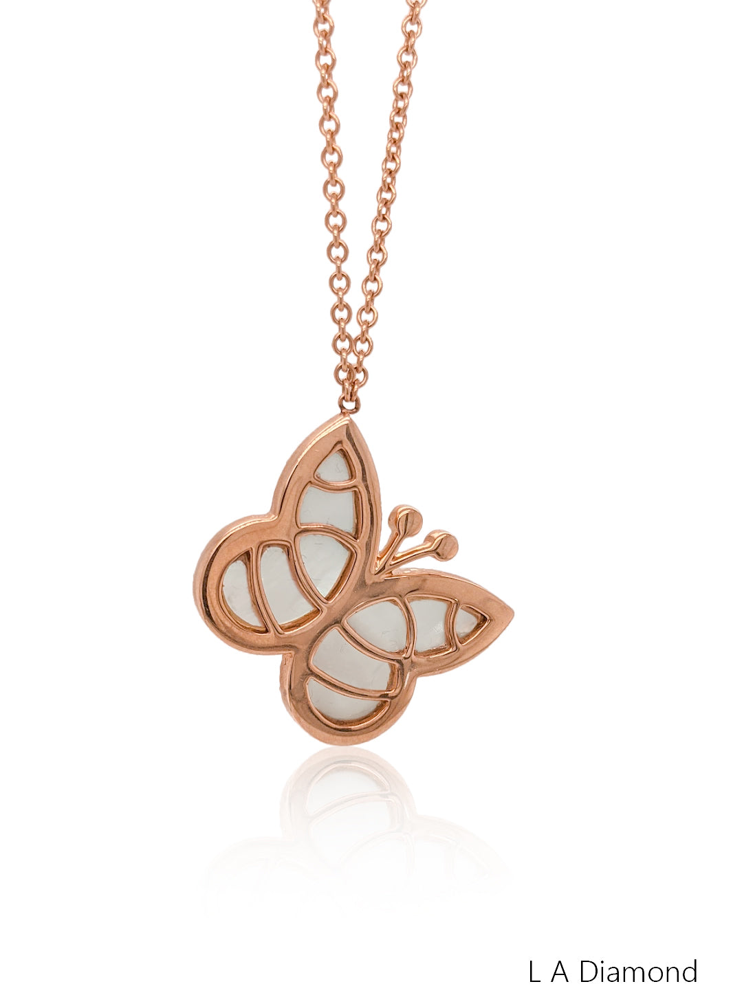 14K Rose Gold Diamond Butterfly Pendant with Mother of Pearl Wings (0.98 ct)