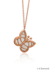 14K Rose Gold Diamond Butterfly Pendant with Mother of Pearl Wings (0.98 ct)
