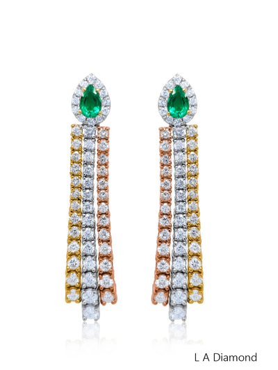 14K Three-Tone Gold Emerald & Diamond Chandelier Earrings (4.04 ct)