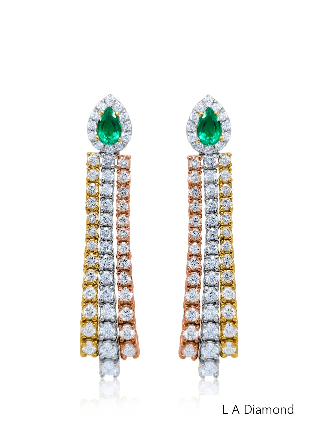 14K Three-Tone Gold Emerald & Diamond Chandelier Earrings (4.04 ct)