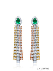 14K Three-Tone Gold Emerald & Diamond Chandelier Earrings (4.04 ct)
