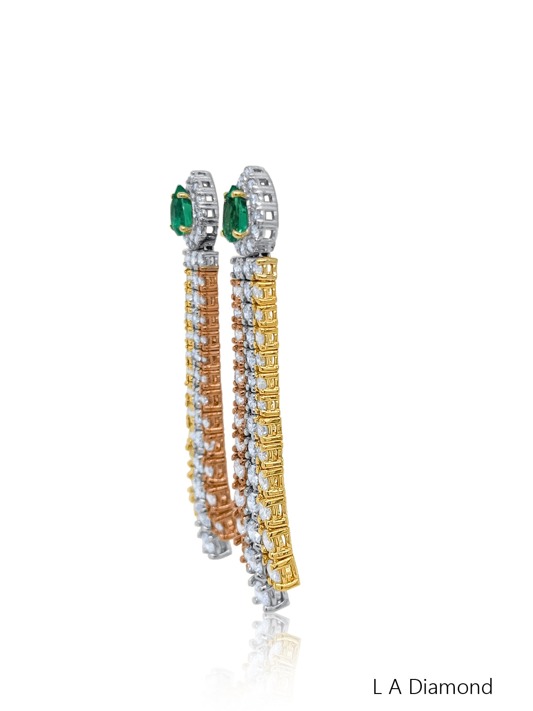 14K Three-Tone Gold Emerald & Diamond Chandelier Earrings (4.04 ct)