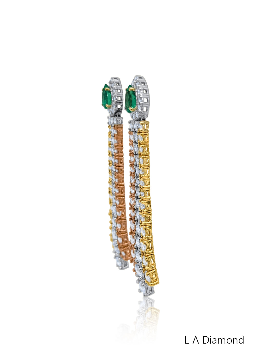 14K Three-Tone Gold Emerald & Diamond Chandelier Earrings (4.04 ct)