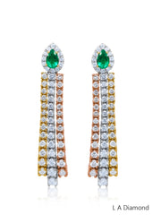 14K Three-Tone Gold Emerald & Diamond Chandelier Earrings (4.04 ct)