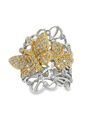 14K Two-Tone Butterfly Round Cut Diamond Ring (1.65 ct)