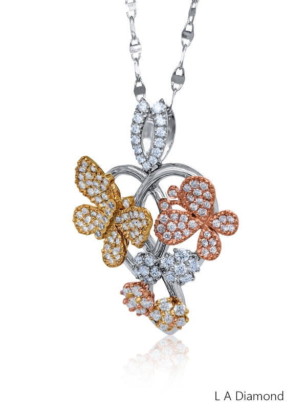 14K Two-Tone Diamond Butterfly Pendant w/ Chain (2.35 ct)