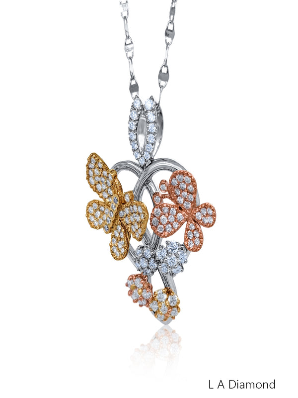 14K Two-Tone Diamond Butterfly Pendant w/ Chain (2.35 ct)
