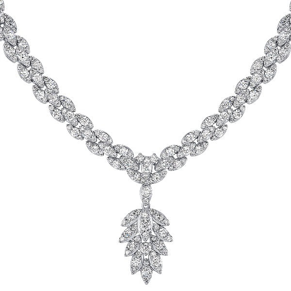 14K White Gold 2.5 CT T.W. Marquise Diamond Leaf Necklace