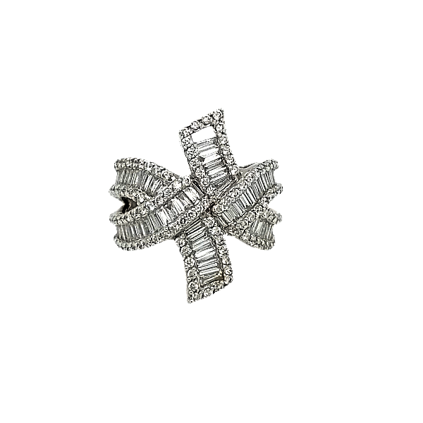 14K White Gold Baguette & Round Diamond Multi-Row Bypass Ring (5.01 ct T.W.)