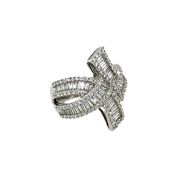 14K White Gold Baguette & Round Diamond Multi-Row Bypass Ring (5.01 ct T.W.)