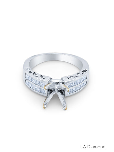 14K White Gold Bezel Corner Princess Cut Semi-Mount Engagement Ring (0.50 ct)