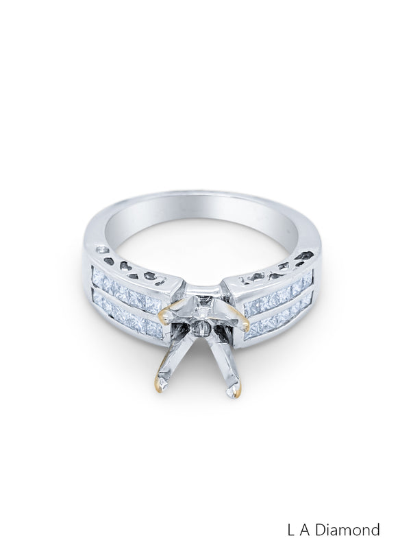 14K White Gold Bezel Corner Princess Cut Semi-Mount Engagement Ring (0.50 ct)