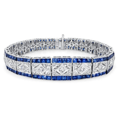 14K White Gold Blue Sapphire & Diamond Bracelet (1.5 ct T.W.)