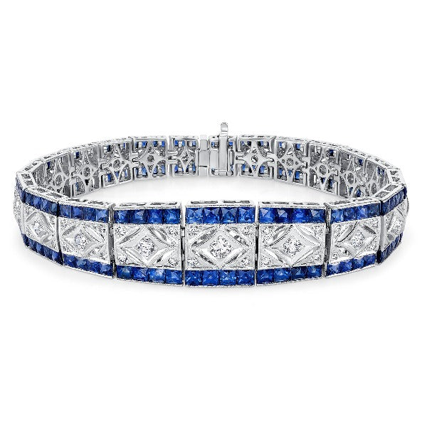 14K White Gold Blue Sapphire & Diamond Bracelet (1.5 ct T.W.)