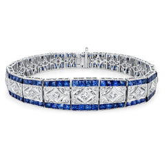 14K White Gold Blue Sapphire & Diamond Bracelet (1.5 ct T.W.)