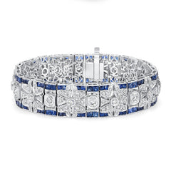 14K White Gold Blue Sapphire & Diamond Filigree Bracelet