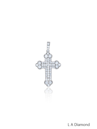 14K White Gold Diamond Classic Cross Necklace Pendant (0.81 ct)