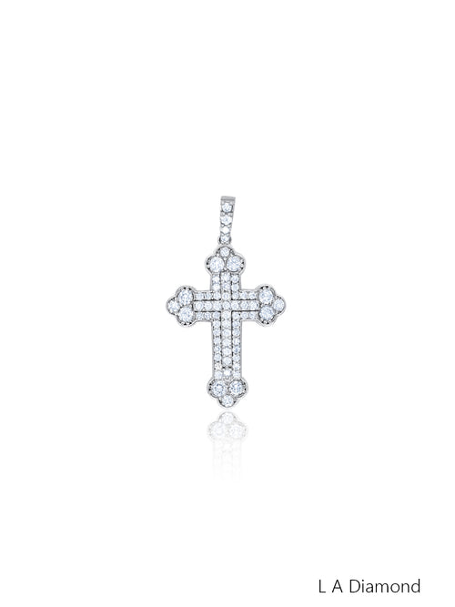 14K White Gold Diamond Classic Cross Necklace Pendant (0.81 ct)