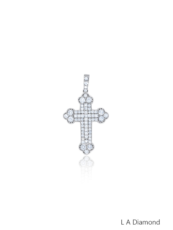 14K White Gold Diamond Classic Cross Necklace Pendant (0.81 ct)