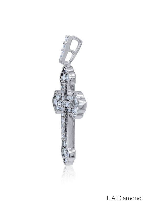 14K White Gold Diamond Classic Cross Necklace Pendant (0.81 ct)