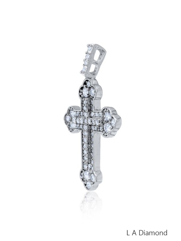 14K White Gold Diamond Classic Cross Necklace Pendant (0.81 ct)