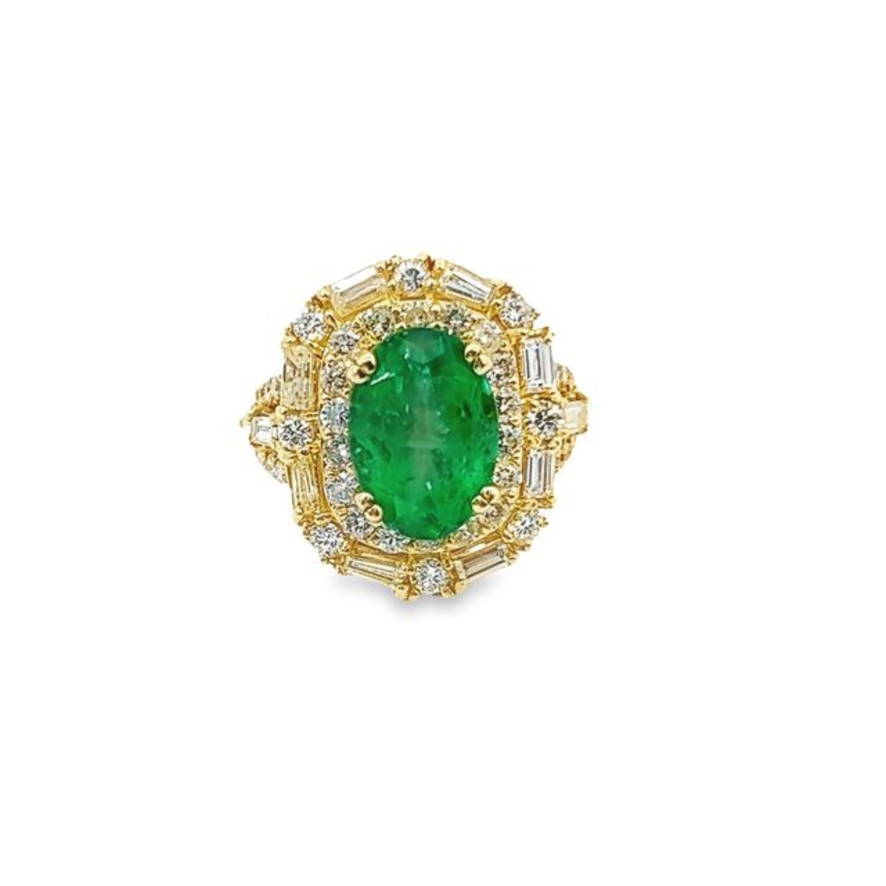 14K White Gold Diamond & Emerald Oval-Center Ring (4.34 ct Diamond + 4.64 ct Emerald)