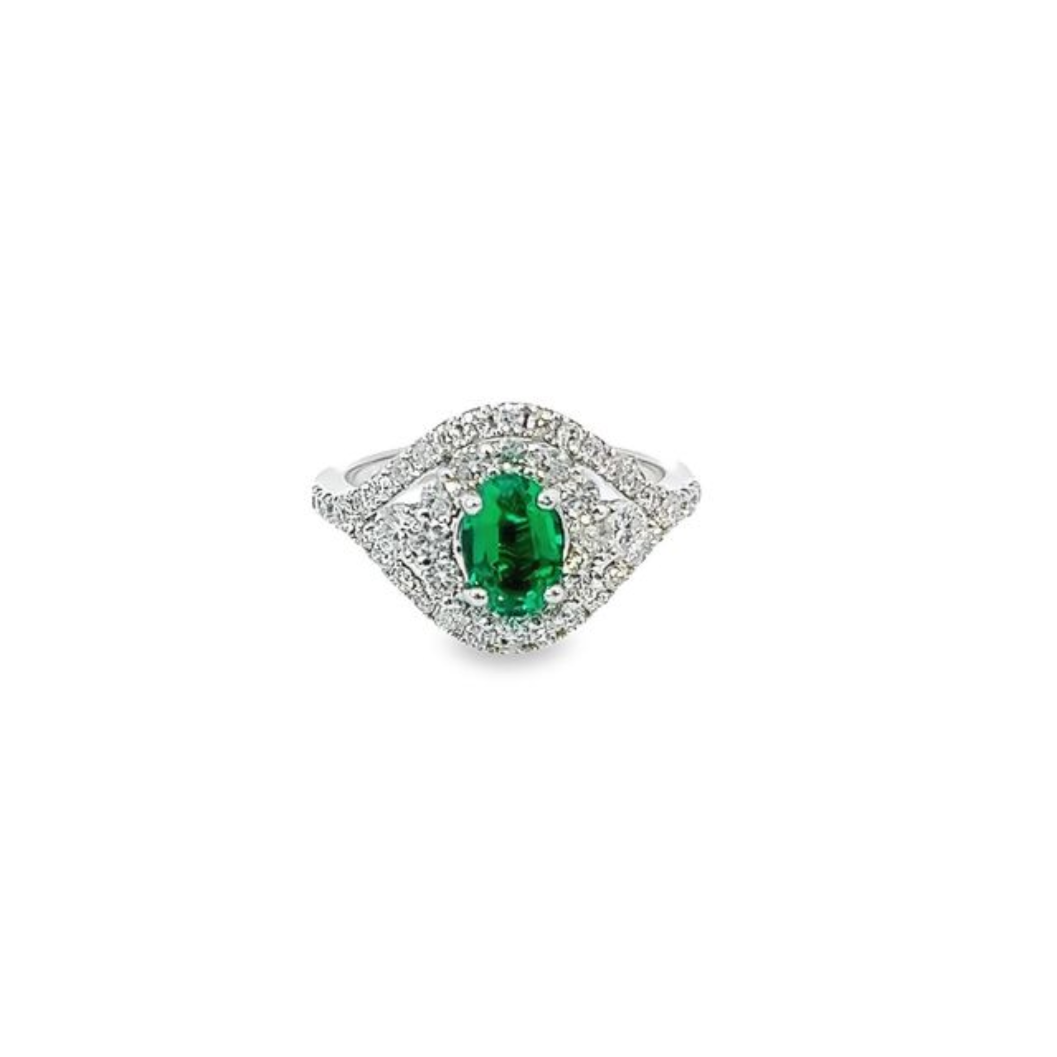 14K White Gold Diamond & Emerald Ring (2.25 ct Diamond + 0.95 ct Emerald)