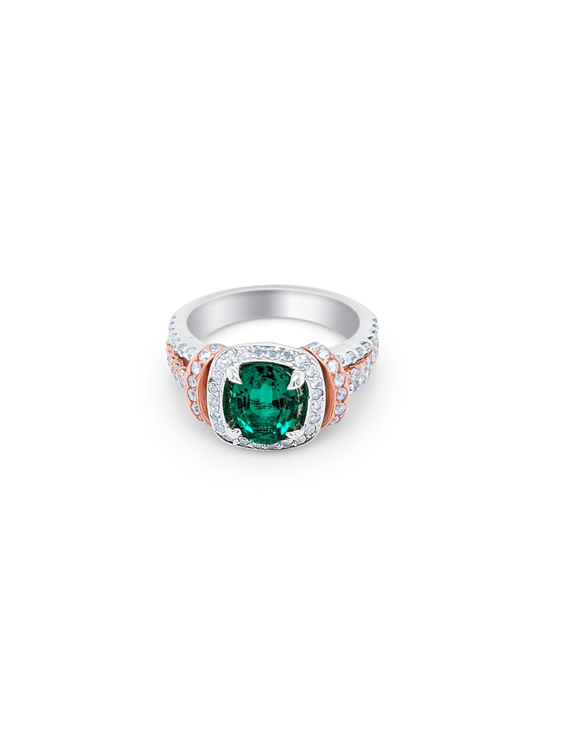 14K White Gold Diamond & Emerald Round-Cut Ring (1.85 ct)