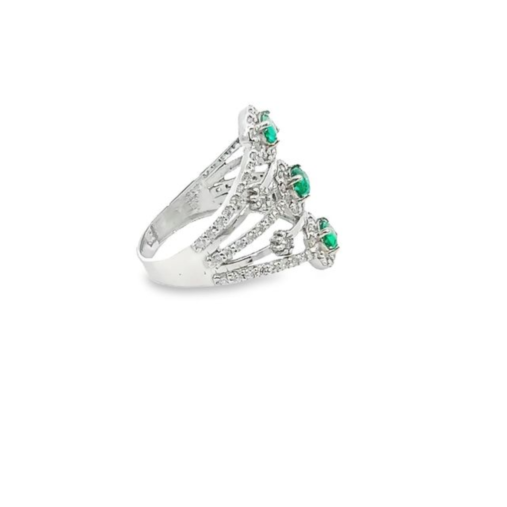 14K White Gold Diamond & Emerald Round/Oval Ring (0.87 ct + 2.50 ct)