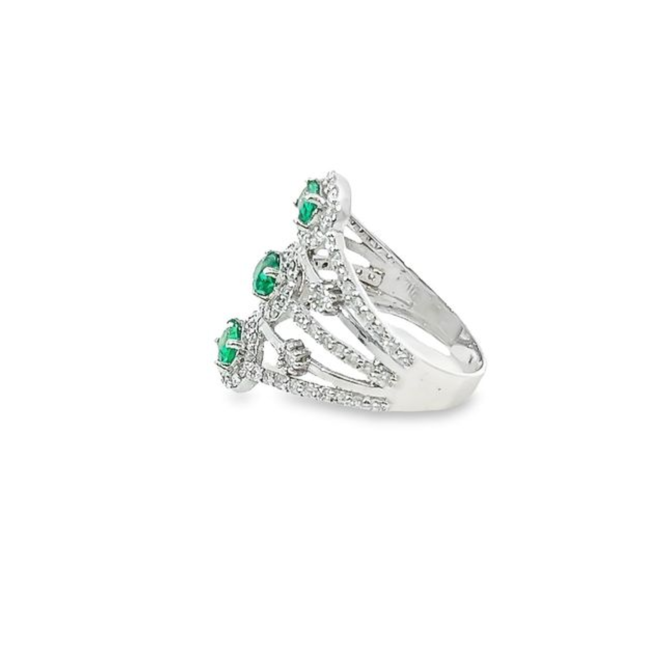 14K White Gold Diamond & Emerald Round/Oval Ring (0.87 ct + 2.50 ct)