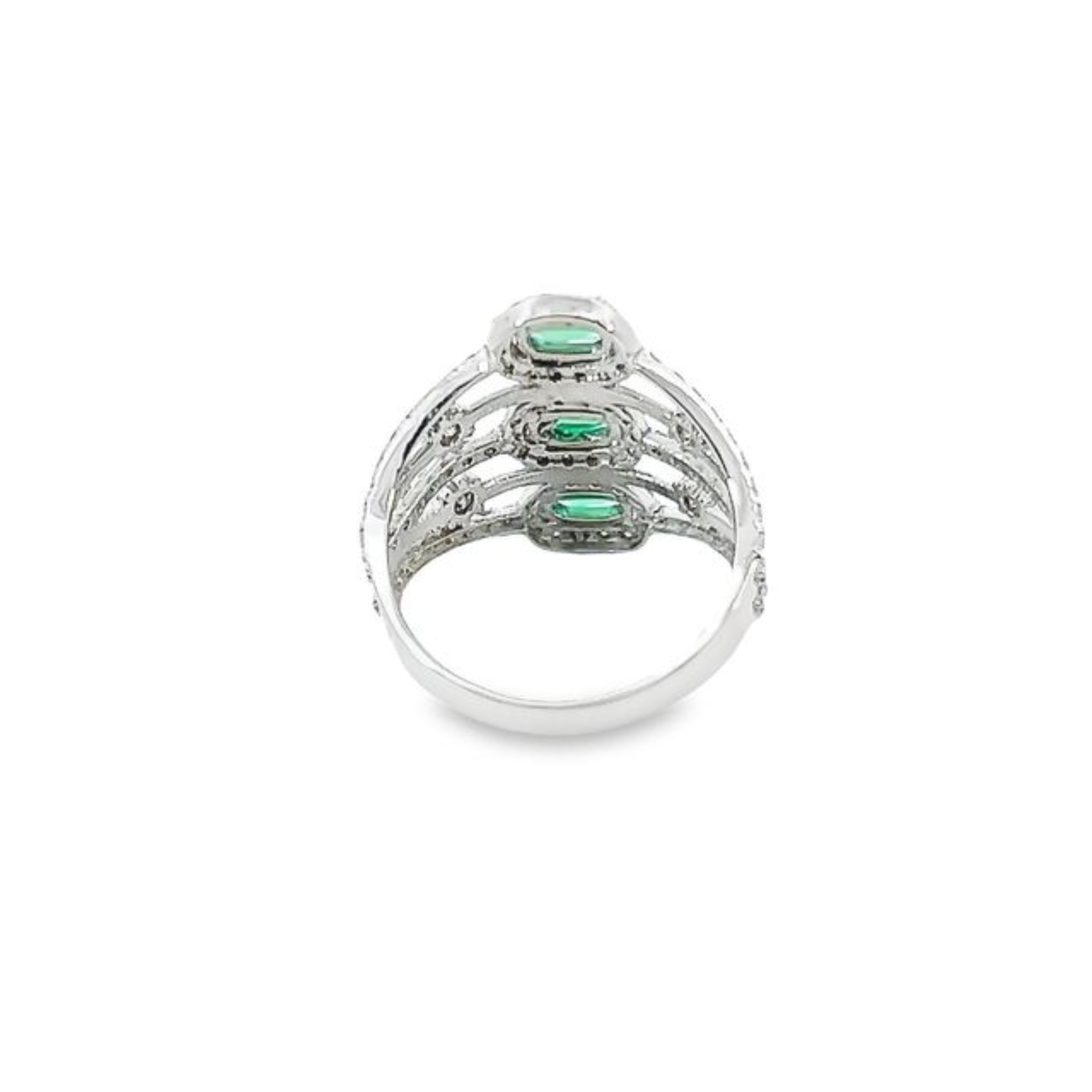 14K White Gold Diamond & Emerald Round/Oval Ring (0.87 ct + 2.50 ct)