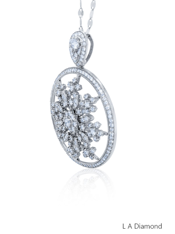 14K White Gold Diamond Marquise & Round Cut Snowflake Pendant (2.68 ct)