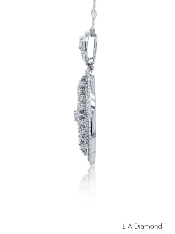 14K White Gold Diamond Marquise & Round Cut Snowflake Pendant (2.68 ct)