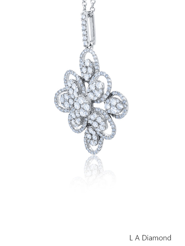 14K White Gold Diamond Oval-Cut Floral Pendant (2.60 ct)