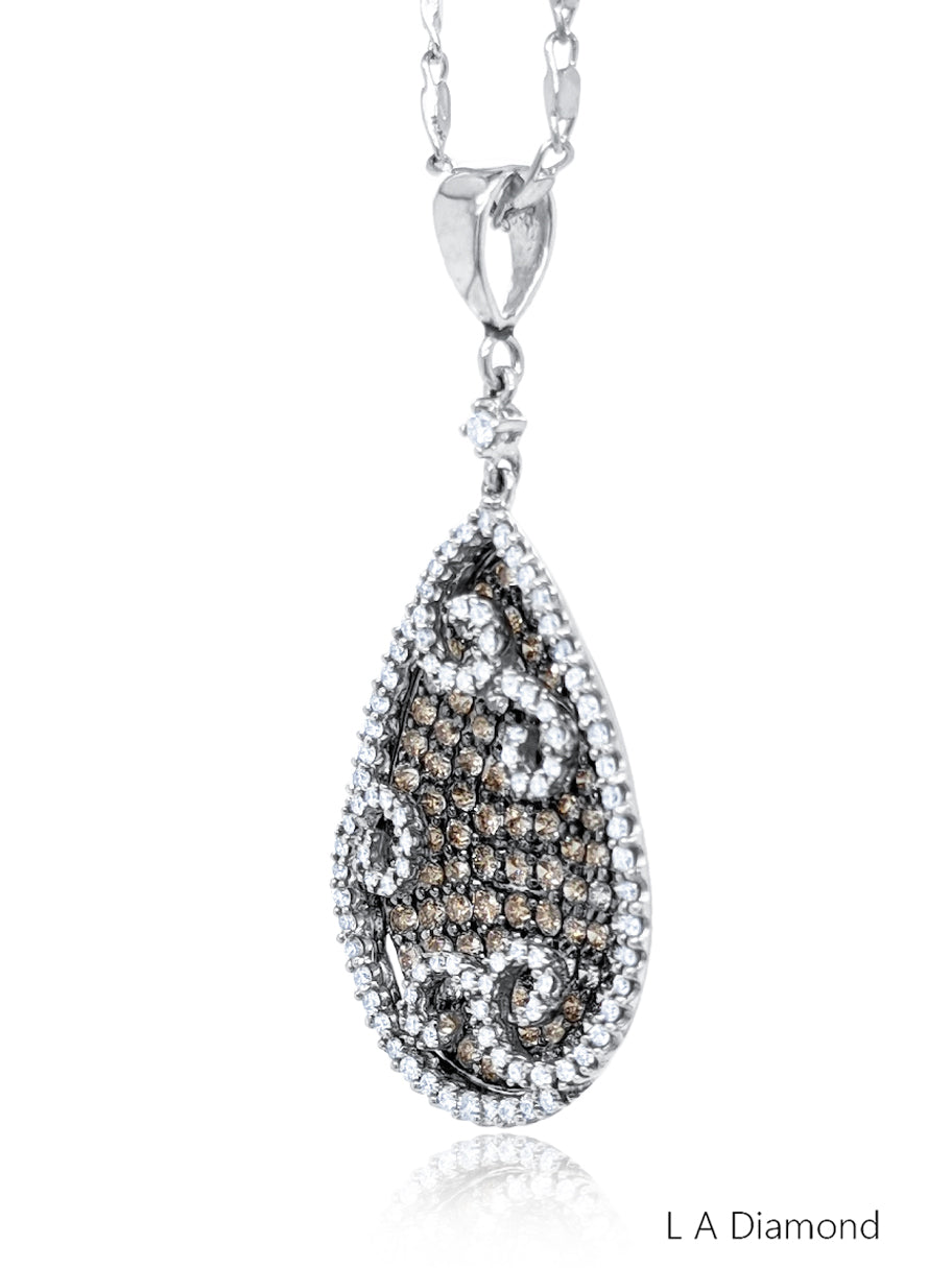 14K White Gold Diamond Pear Cut Pendant Necklace (2.50 ct T.W.)
