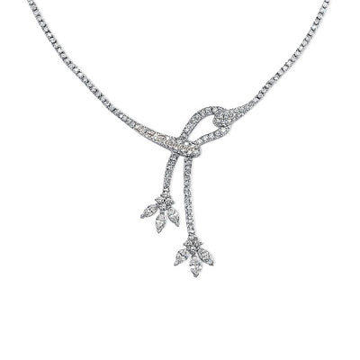 14K White Gold Diamond Pear & Round Cut Accent Multi Wheat Necklace (2 ct T.W.)