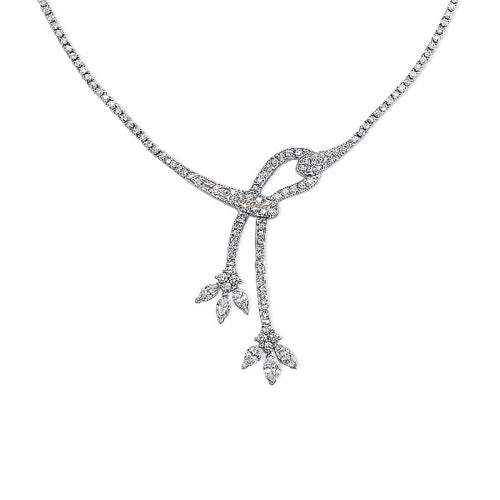 14K White Gold Diamond Pear & Round Cut Accent Multi Wheat Necklace (2 ct T.W.)