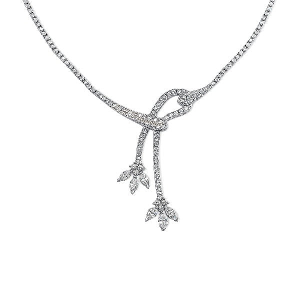 14K White Gold Diamond Pear & Round Cut Accent Multi Wheat Necklace (2 ct T.W.)