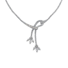 14K White Gold Diamond Pear & Round Cut Accent Multi Wheat Necklace (2 ct T.W.)