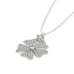 14K White Gold Diamond Round-Cut Three-Flower Necklace (2.00 ctw)