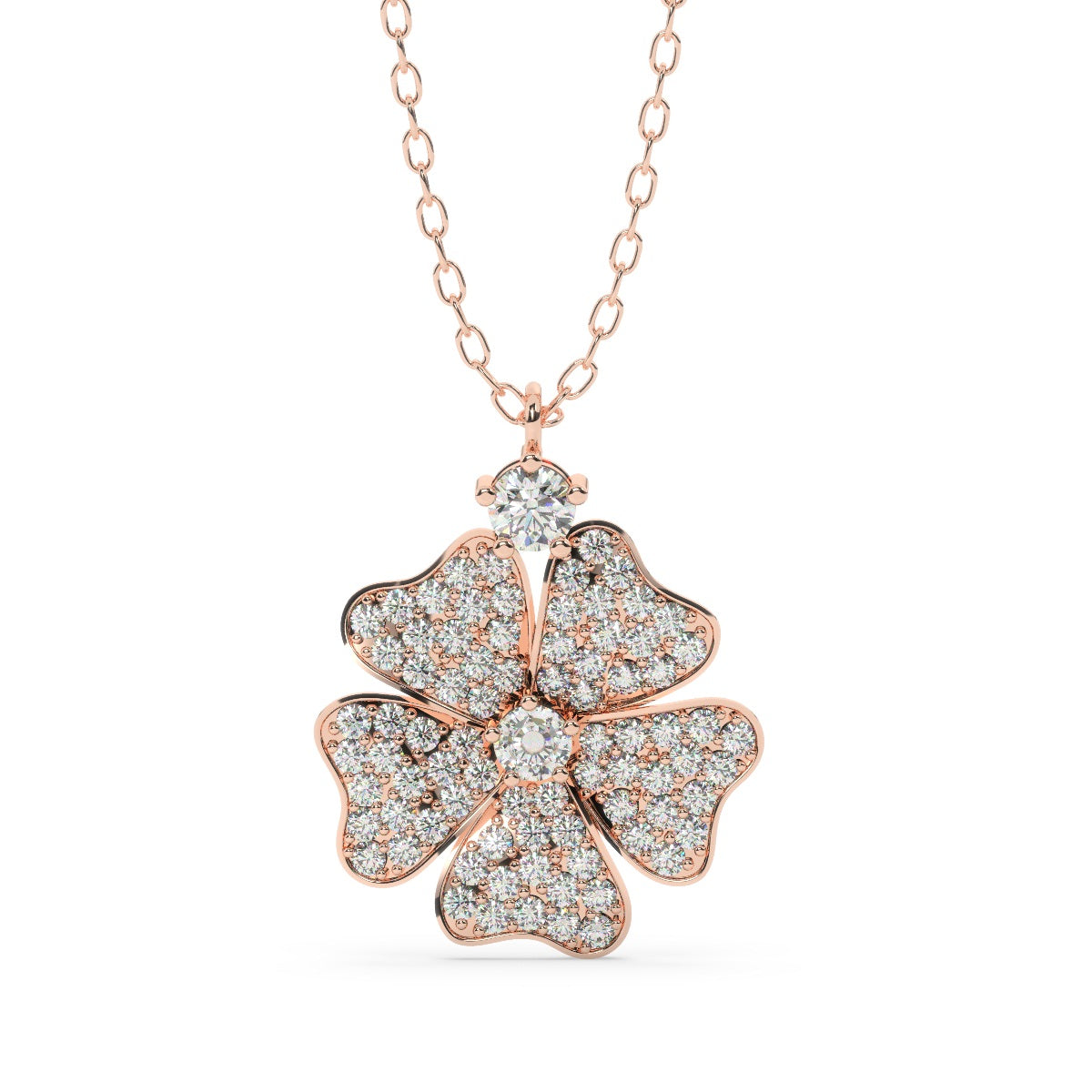 14K White Gold Diamond Round-Cut Three-Flower Necklace (2.00 ctw)
