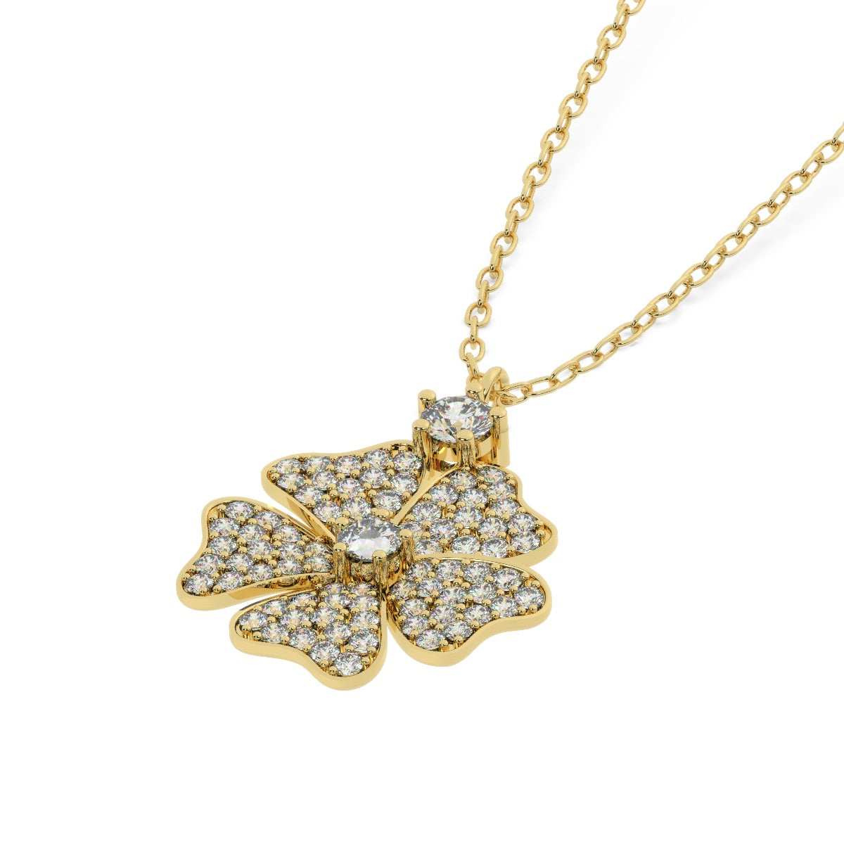 14K White Gold Diamond Round-Cut Three-Flower Necklace (2.00 ctw)