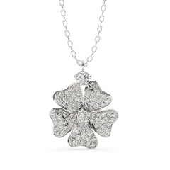 14K White Gold Diamond Round-Cut Three-Flower Necklace (2.00 ctw)