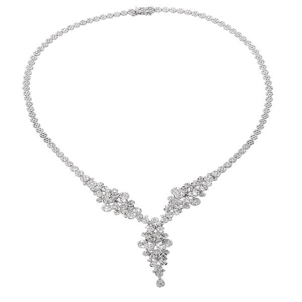 14K White Gold Diamond Round-Cut Three-Flower Necklace (2 ct T.W.)