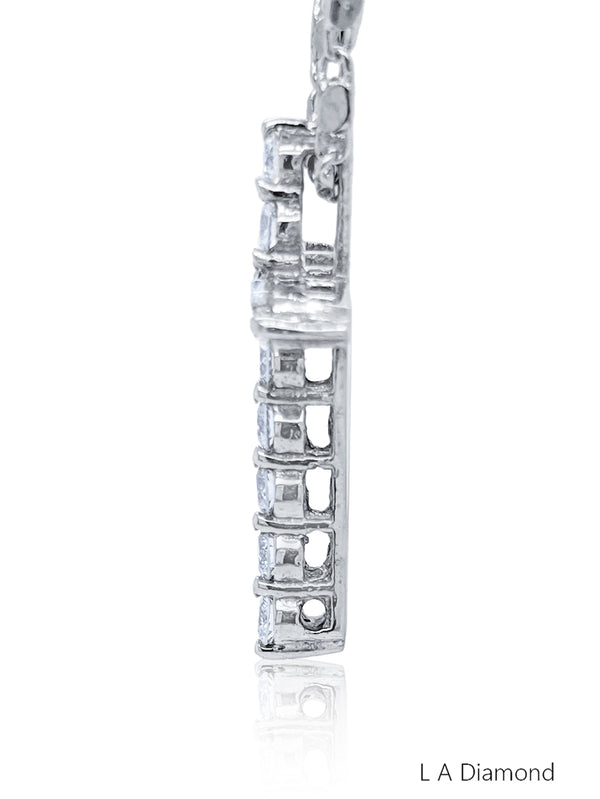 14K White Gold Diamond Round Cut Classic Cross Necklace Pendant (0.83 ct)