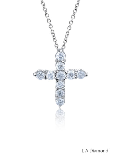 14K White Gold Diamond Round Cut Classic Cross Pendant (2.56 ct)