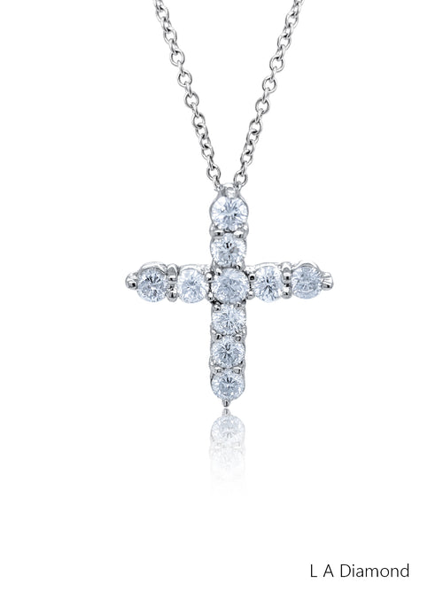 14K White Gold Diamond Round Cut Classic Cross Pendant (2.56 ct)